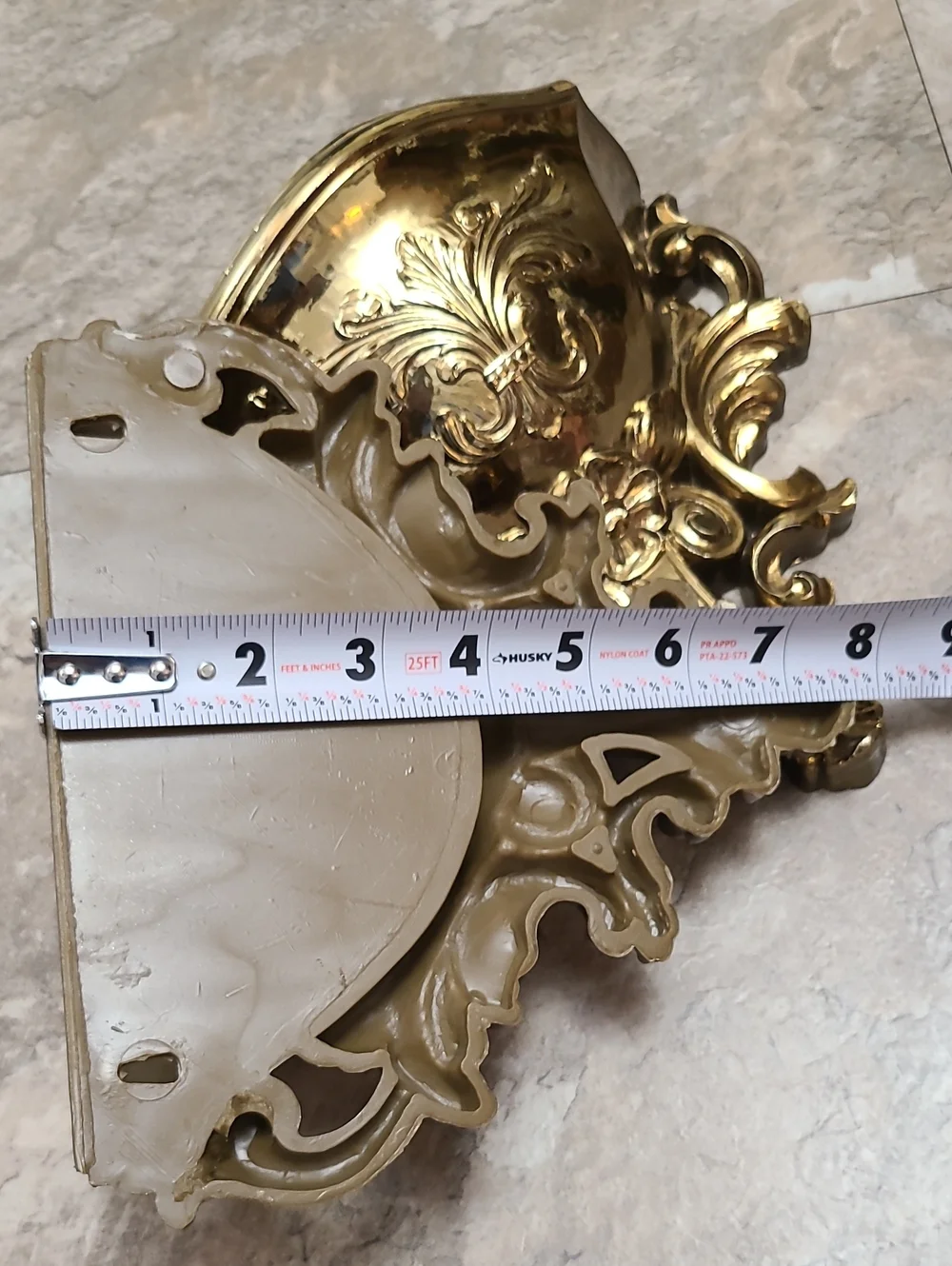 Ornate vintage pair of 1978 6050Homco gold plastic wall pocket planters